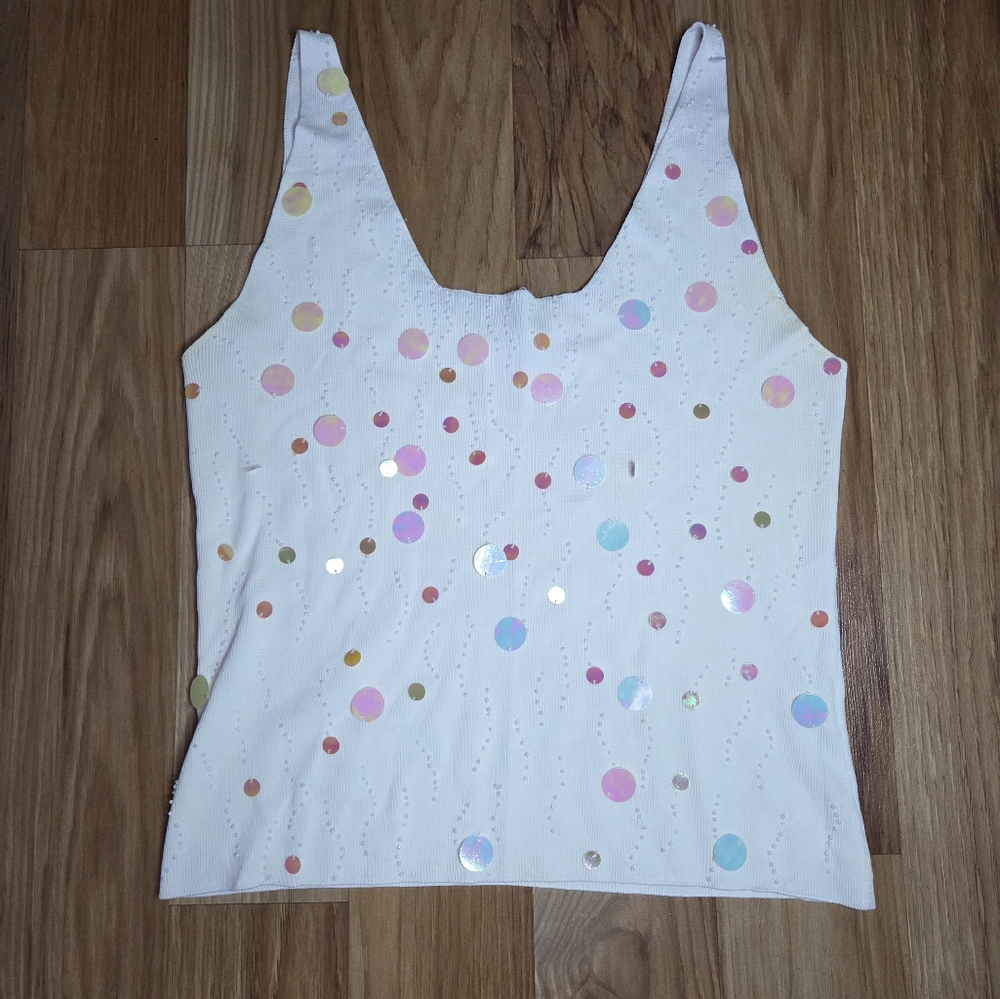 White Sequin Crop Tank Top
